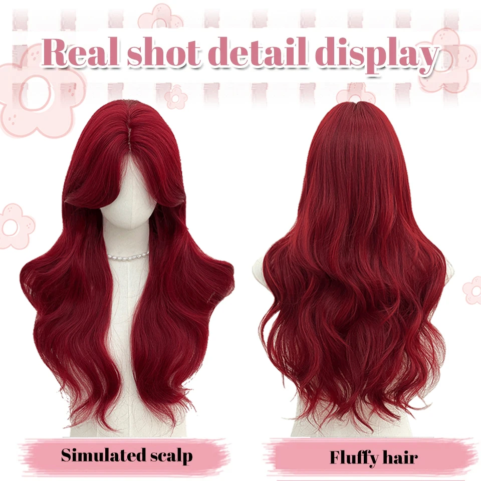 Red Synthetic Wig for Women Long Body Wave Cosplay Halloween