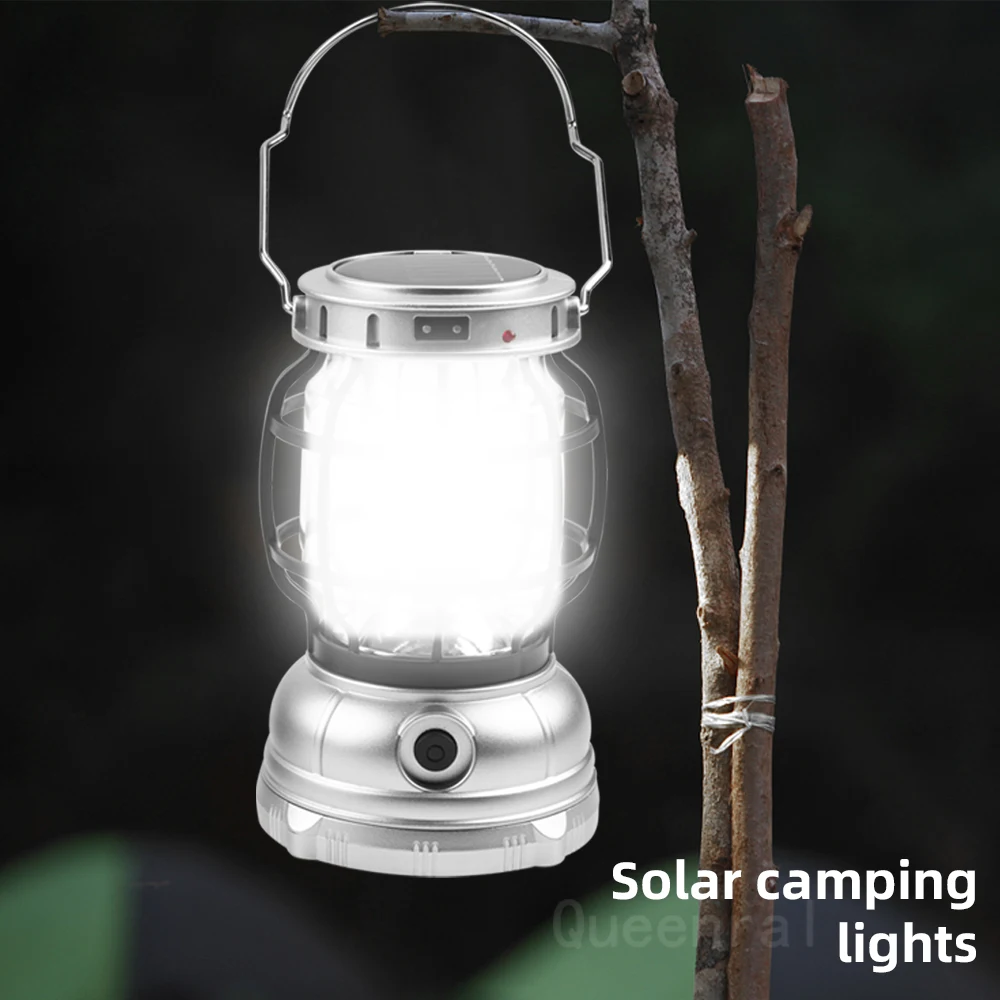 Vintage Portable Torch Metal Hanging Lanterns Warm Solar Light Led Camp