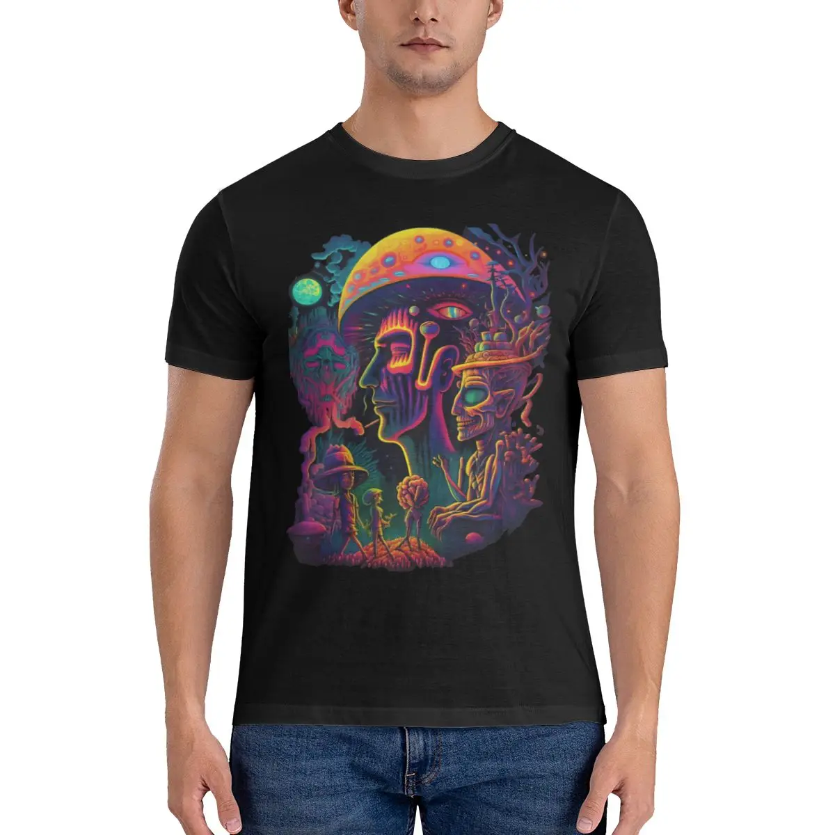 

Hipster Trippy Psychedelic T-Shirts for Men Round Collar Pure Cotton T Shirt Mushroom Short Sleeve Tees Gift Idea Tops