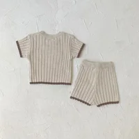 Ensemble T-shirt et short tricotés pour bébé de 0 à 2 ans, doux et respirant, à rayures pour animaux de compagnie, Style patchwork, nouvelle collection automne 2025 5