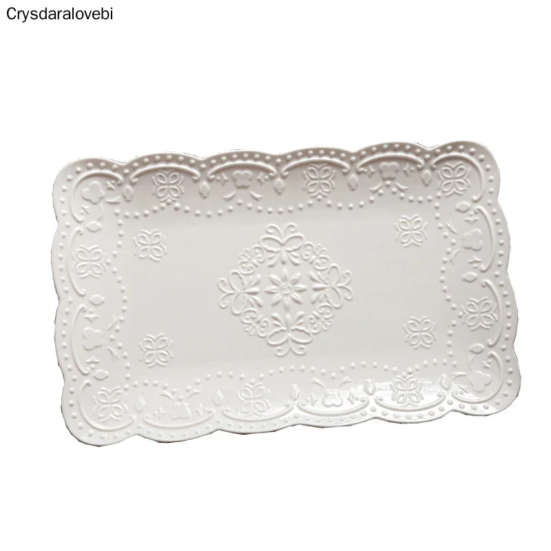 China Ceramic Square Plate Breakfast Dessert Dish Butterfly Plate Dish Afternoon Tea Fruit Tray Wedding European Embossed Home