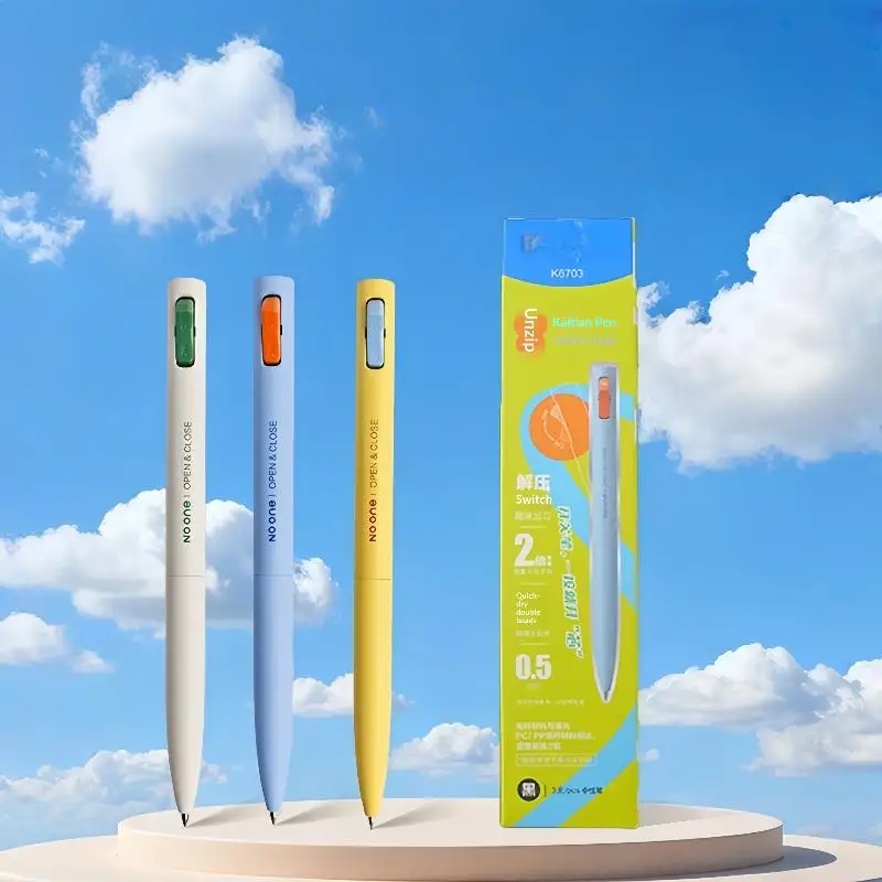 1개입 크리에이티브 오픈/클로즈 0.5mm 듀얼 볼팁 퀵드라이 블랙 잉크펜 피젯 클릭 젤 펜 재미있는 문구류