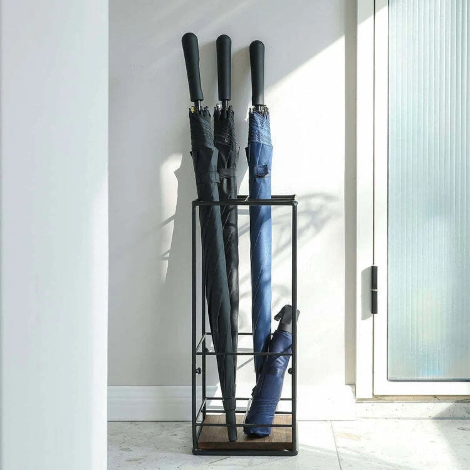 Black Metal and Wood Freestanding Large Umbrella Holder Stand Storage Rack United States
