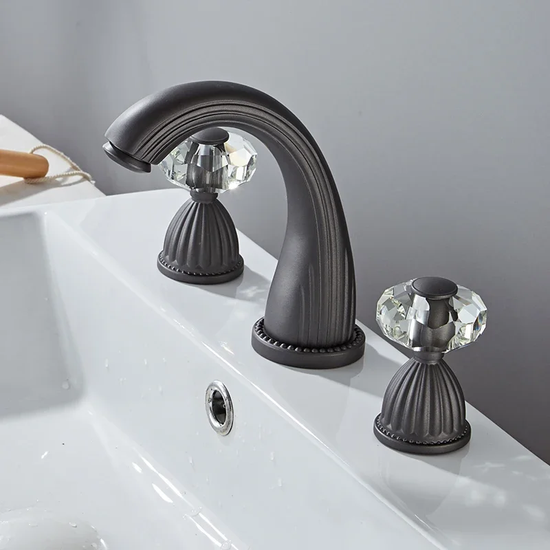 Description Picture 4 of itemBasin Faucet Gun Grey Bathroom Sink 3 Hole Widespread Gold/Black/Chrome Basin Mixer Hot And Cold Water Tap New