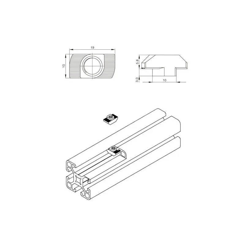 Lote de 50 M5 M3 M4 para ranura en T de la serie 20, tuerca deslizante en T, martillo, Conector de sujeción, perfil de extrusión de aluminio de la UE 2020