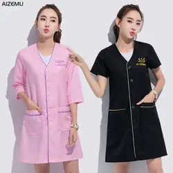 white plus size Salon grooming clothes Black short beauty uniform dress spa uniform scrub uniform Lab coat logo Beautician tops