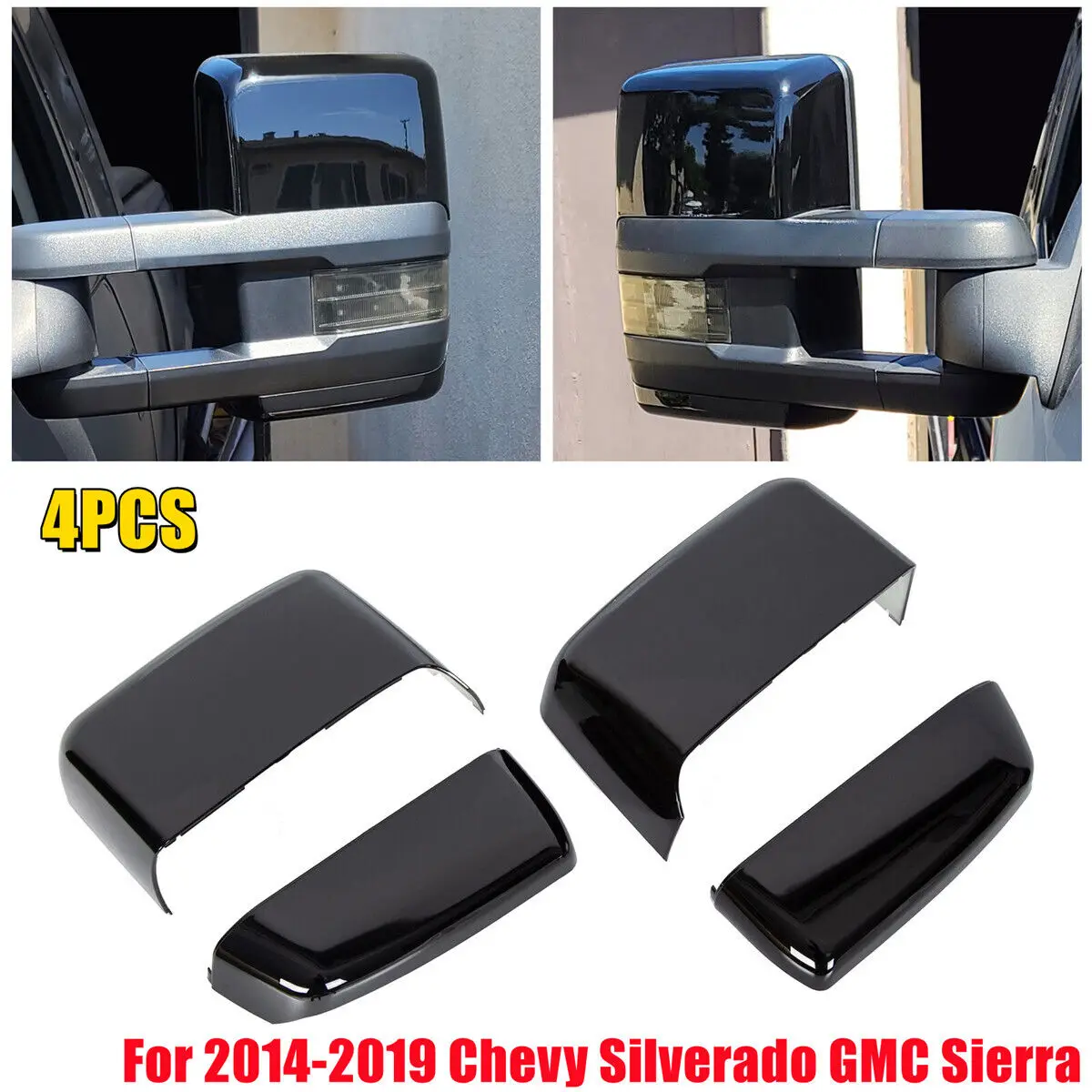 

For 2014-2019 Chevy Silverado GMC Sierra Replacement Car Rearview Side Mirror Cover Wing Cap Exterior Door Case Trim Black Auto