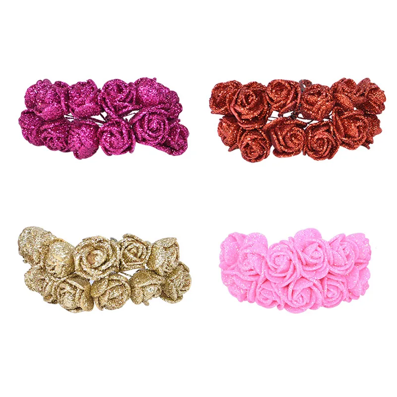 72 Stück 2 cm glitzernde künstliche Schaumrosen-Blumenstrauß, Hochzeitsblumendekoration, Scrapbooking, künstliche Blumen, Kranz, DIY-Handwerksgeschenke – Detail 7