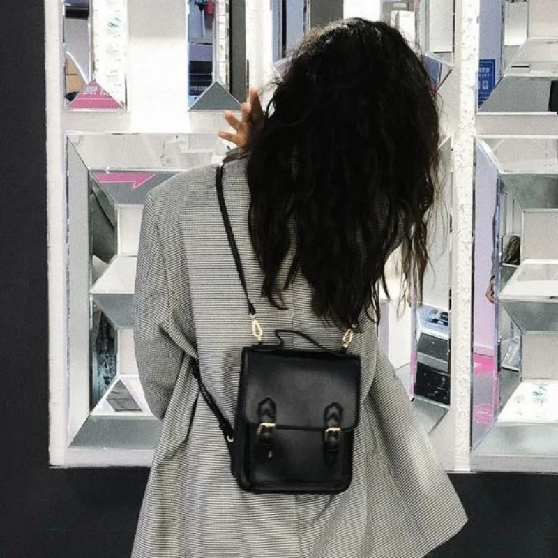 Vintage Pu Leather Handbag Preppy Style Fashion High School Students Backpacks Causal Girls Backapck