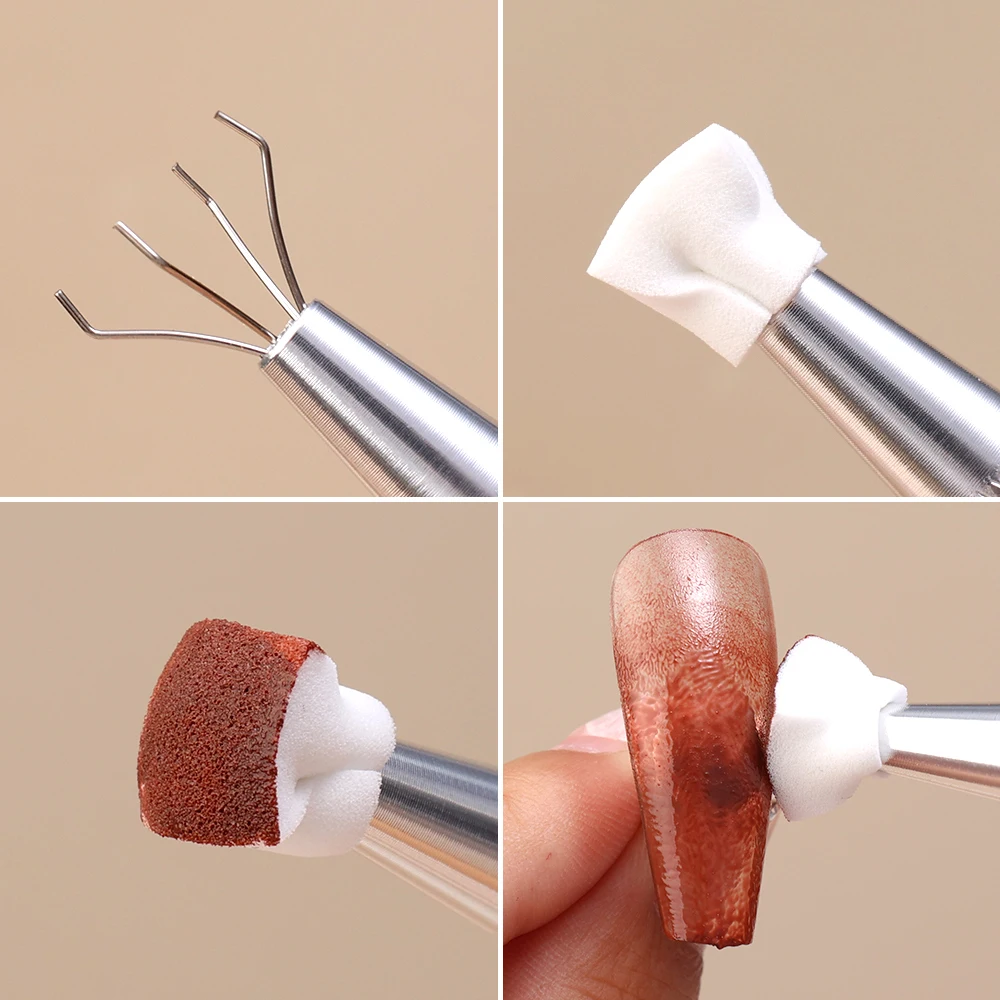 Description Picture 5 of itemMini Square Nail Art Sponge 4 Claws Metal Grabber Pen Nail Sponge Manicure Tools Gradient Brush Glitter Powder Dotting Pen