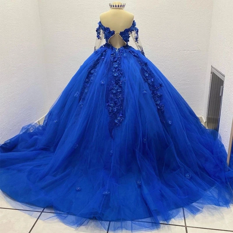 ANGELSBRIDEP Royal Blue Ball Gown Quinceanera Dresses 3D Flower Applique Princess Birthday Party Prom Gown vestidos de 15 a&ntilde;os