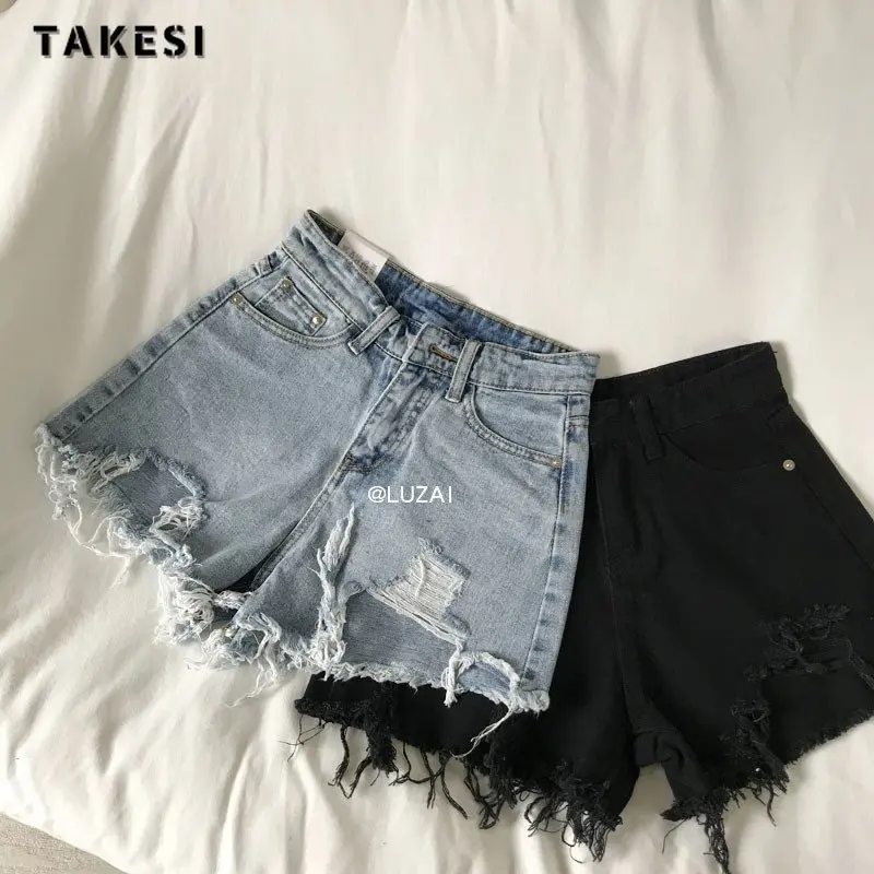 

Korean Y2K Style Harajuku High Waist Street Fashion Jeans Shorts 2023 Summer Women's Sexy Tassels Slim Fit Denim Shorts