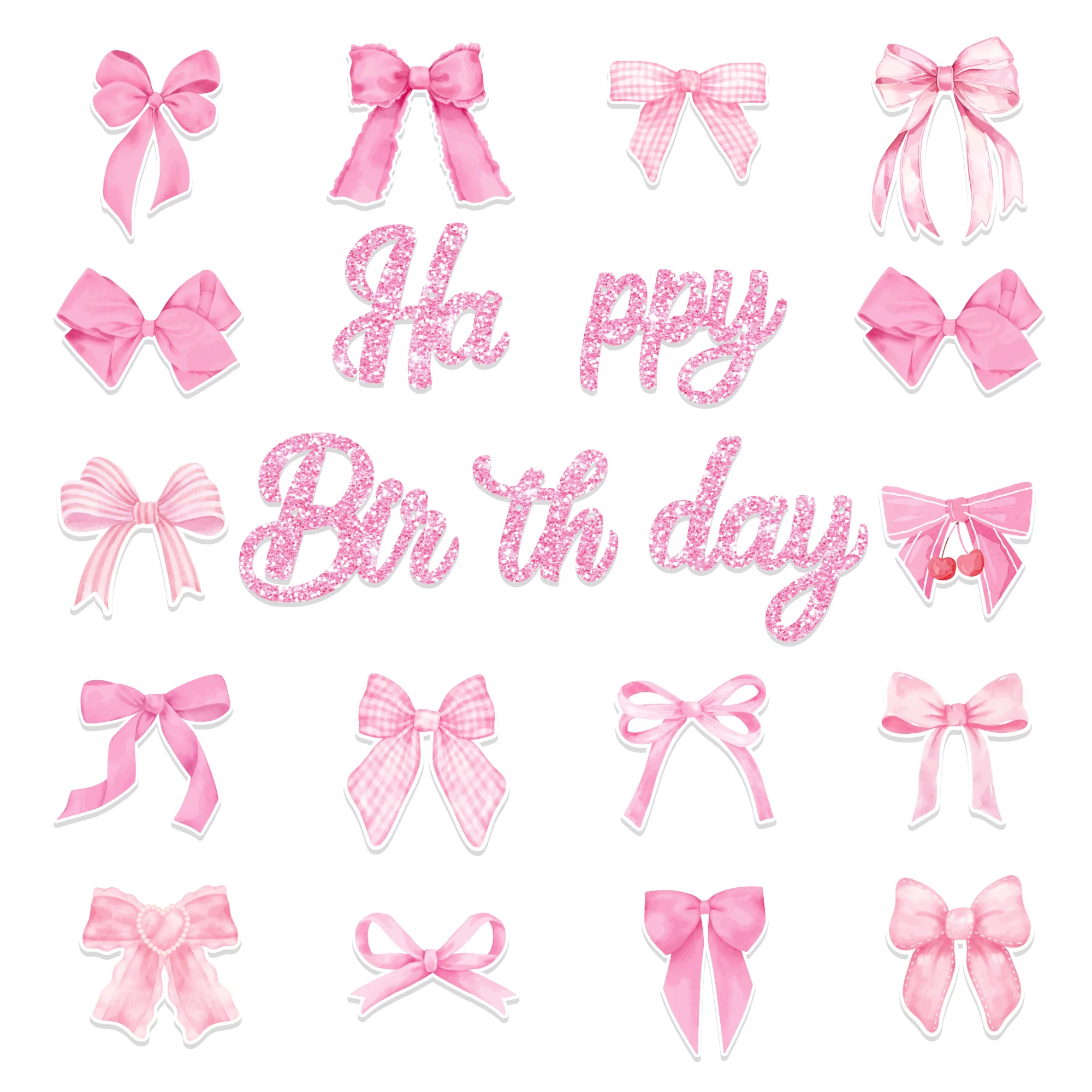 20 stücke Rosa Fliege Alles Gute Zum Geburtstag Banner Schimmer Pulver Wand Hängen Gorzen Für Baby Dusche Mädchen Geburtstag Party Dekoration – Detail 7