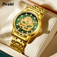 POSHI Stainless Steel Fashion Quartz Watch for Man Gold Dragon Quartz Watches Luxury Men's Wristwatch Waterproof with Box Gift 2