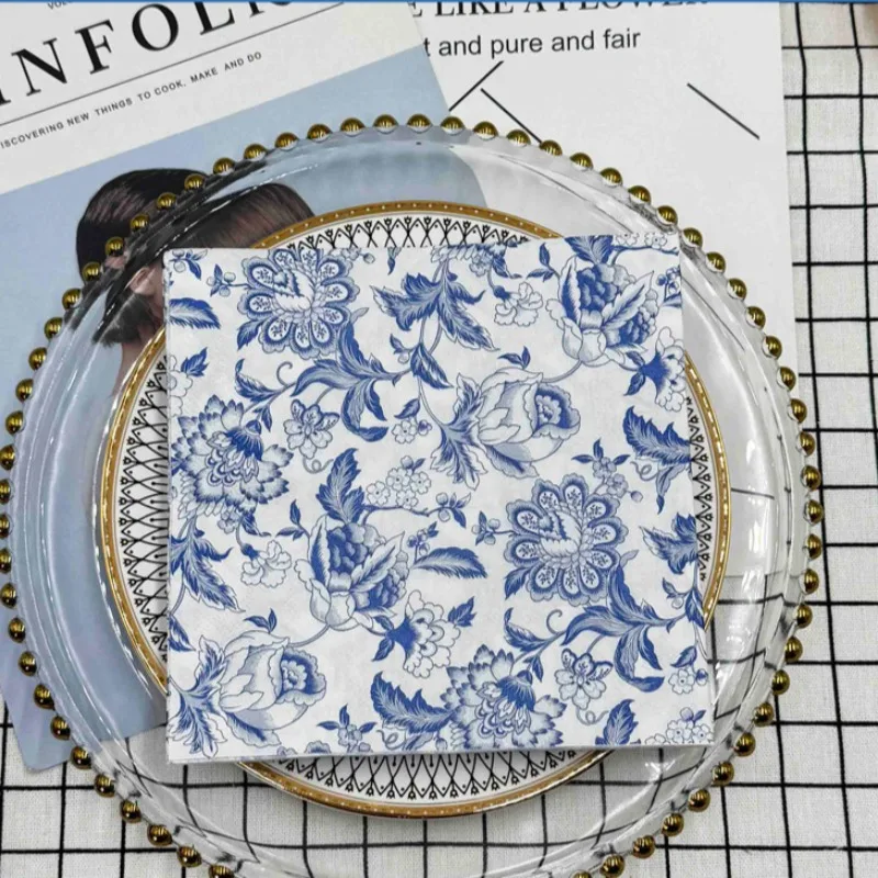 10/20 Stück 33 cm 2-lagiges Party-Dekorationspapier im chinesischen Stil, blaue Linie, Zeichnung, Blumenpapier, Tischsets, Schmetterlingsknochen, Bartpapier – Detail 3