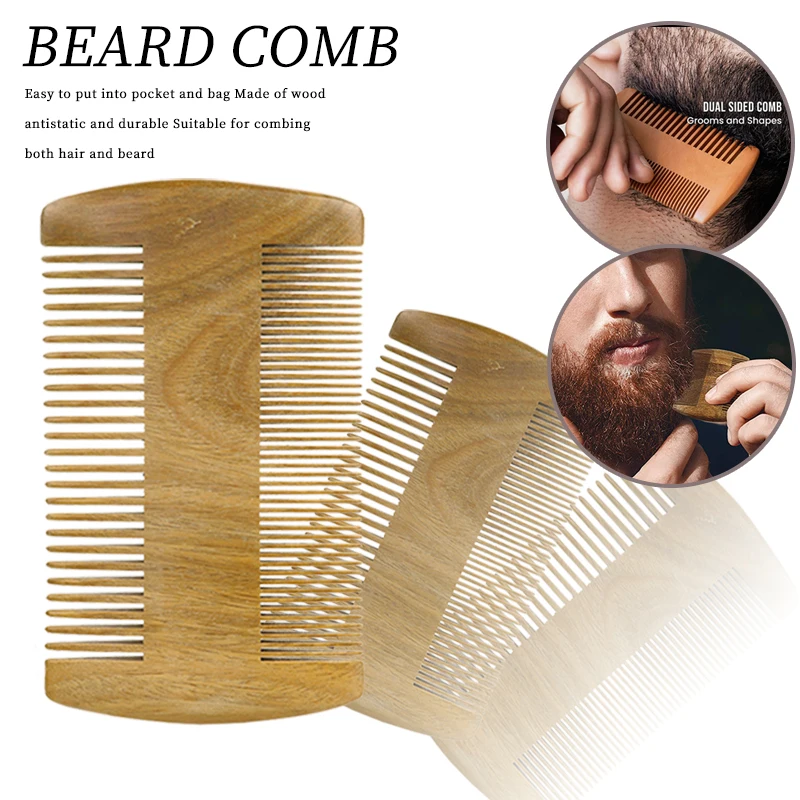 Green Sandalwood Men's Beard Brush Double-sided Hair Brush Mustache Beard Pocket Comb