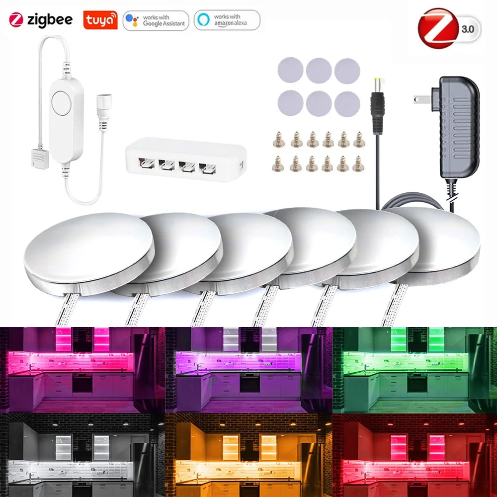 DC12V Zigbee RGB LED Under Cabinet Lighting Dimming Kitchen Counter Furniture Lighting Kit For Smartthings tuya Hub Echo Plus