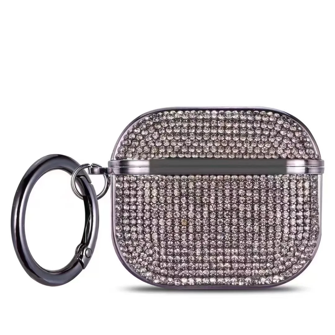 Deluxe Plated Sparkling Diamond Headphone Case with Keychain - Shockproof Earphone Cover