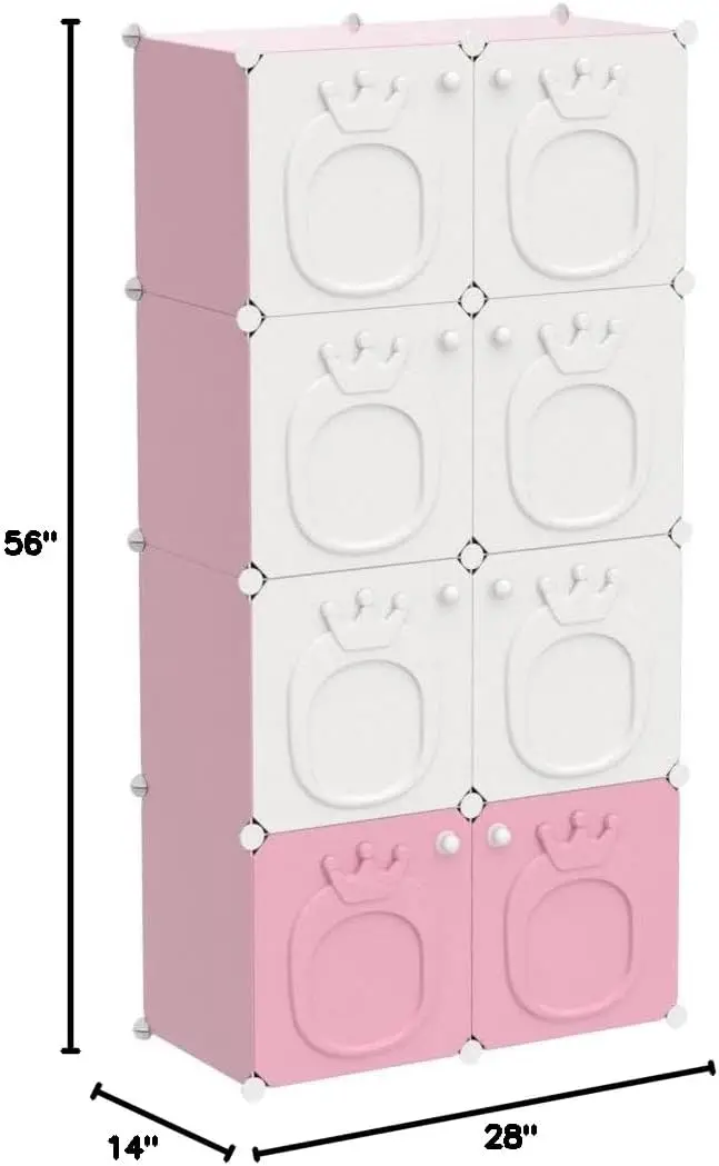 Kids Wardrobe Closet,Baby Girl Closet Cabinet with Door,The Open Hanging Children Costume Area and 6 Cube Stroage. The First