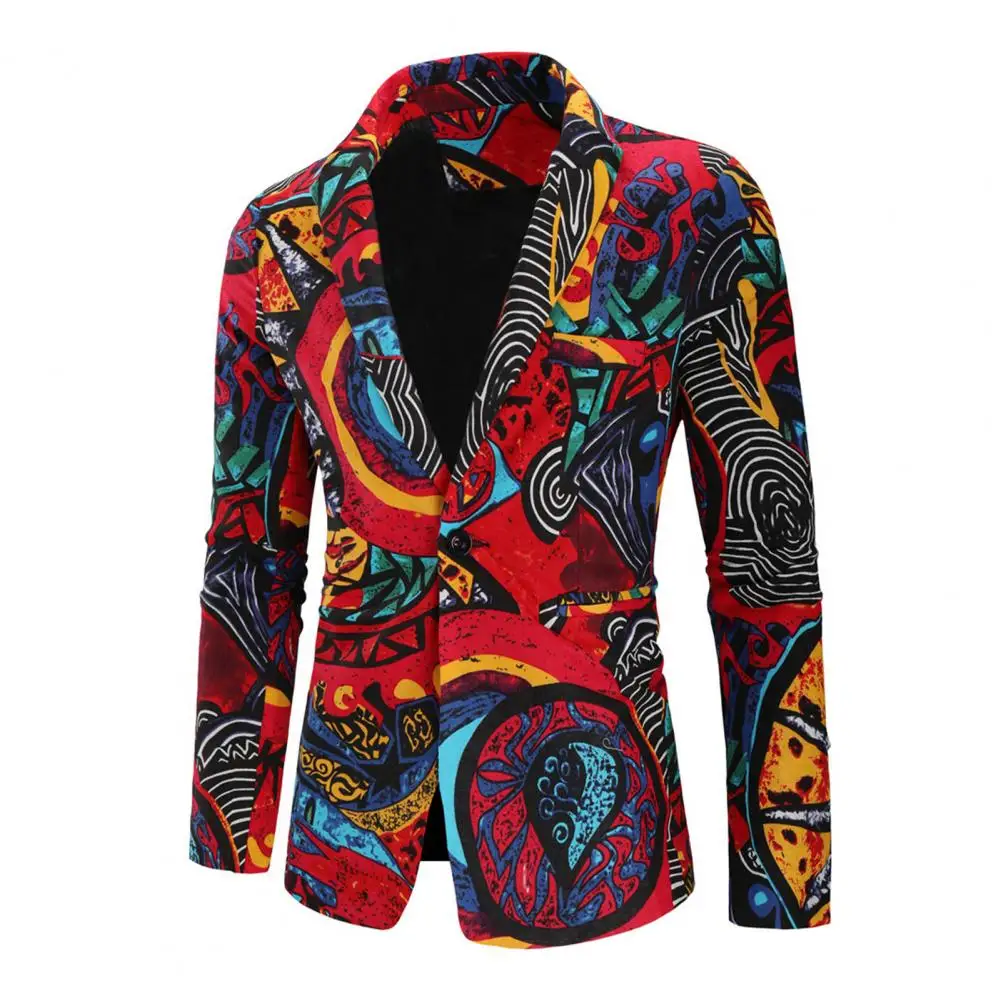 Men Blazer Fashion Print Turndown Collar Long Sleeve Button Loose Suit Jacket Colorful Pattern Lapel Blazer Suit Coat Streetwear men blazers