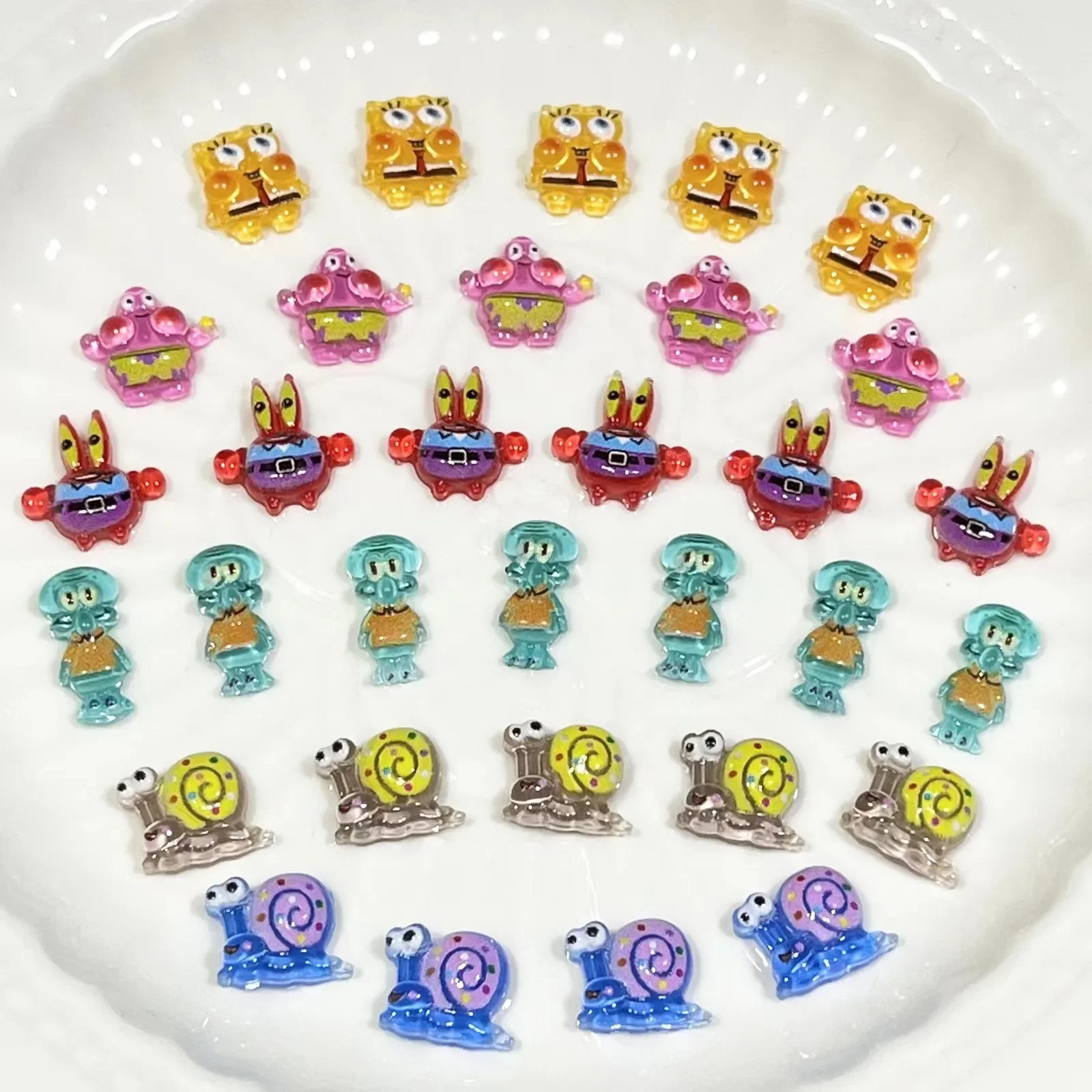 

20pcs SpongeBob SquarePants Nail Charms Cartoon Patrick Star Krabs Squog Nail Art Decorations Supplies Flatback Resin Charms