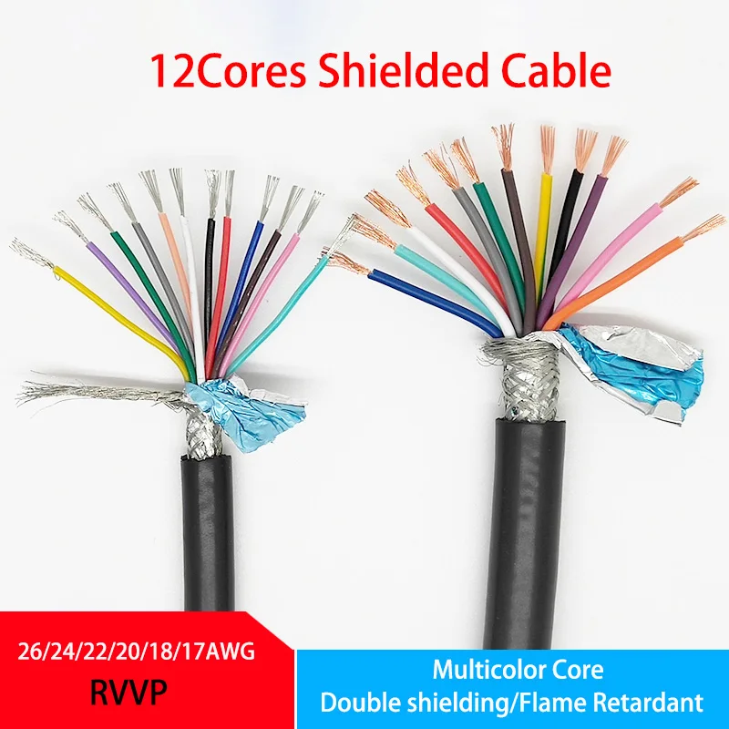 RVVP12Cores 차폐 26AWG 24AWG 22AWG 20 18 17AWG 1/5/10 미터 제어 신호 구리 와이어 PVC 절연 오디오 케이블