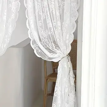 1 pz tasca per asta per tenda in pizzo ricamato floreale 150x200 cm tenda velata in poliestere bianco tende per finestre 1