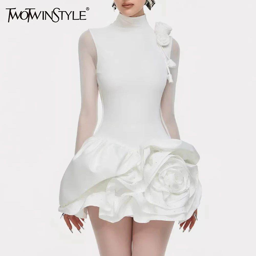 Women's Round Neck Printed Faux Two-Piece Design Slim Fit High-Waisted Dress