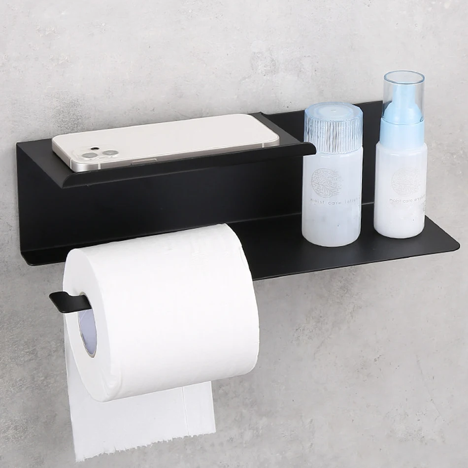 ELLEN Black Toilet Paper Holder Multifunction Bathroom Storage