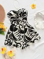 Women's Vacation Spring/Summer Carnival Cruise Party Watercolor Silhouette Printed Lace up Front Knot Loose Strapless jumpsuit - Image 2