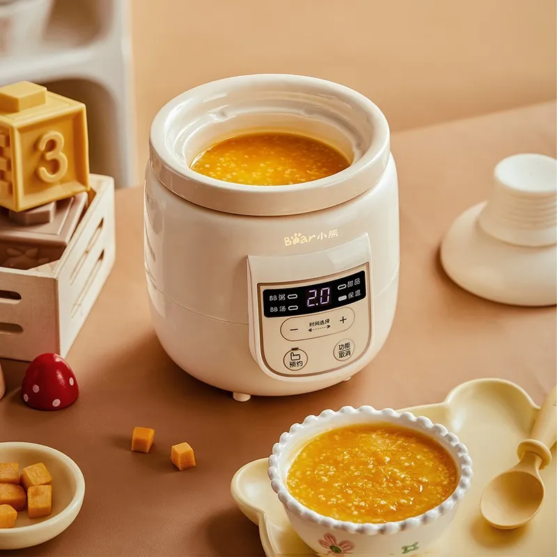Bear 0.5L Slow Cooker Baby Supplementary Food Maker 220V Mini Bird's Nest Crock Pot White Porcelain 9.5h Reservation Keep Warm 6