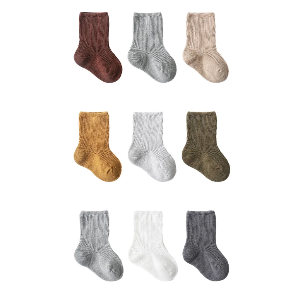 

3 Pairs/lot 0-3 Years Children's Cotton Socks Spring Autumn Newborn Baby Solid Color Socks Infant Boys Girls Floor Socks Clothes