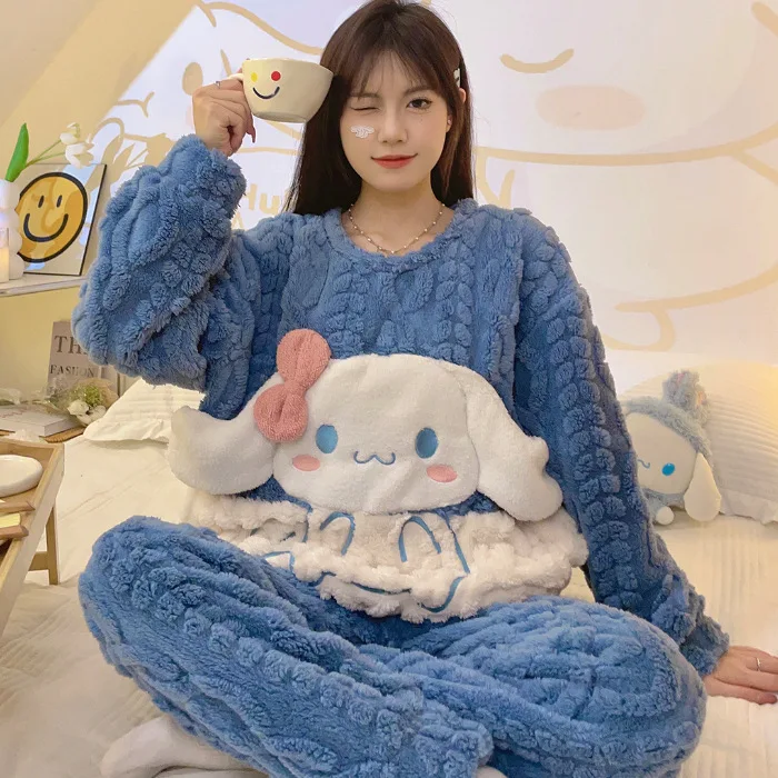 

Sanrio Melody Autumn and Winter Women's Pajamas PlushThick LooseCasual and ComfortableLong-Sleeved TrousersGirl Cartoon Homewear