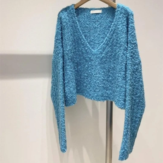 

Blue 2023 Women Sweater Coat Korean Lady Pullover Woman Low Neck Collar Tops Loose Women's Sweater Winter Clothes Girl Suéter