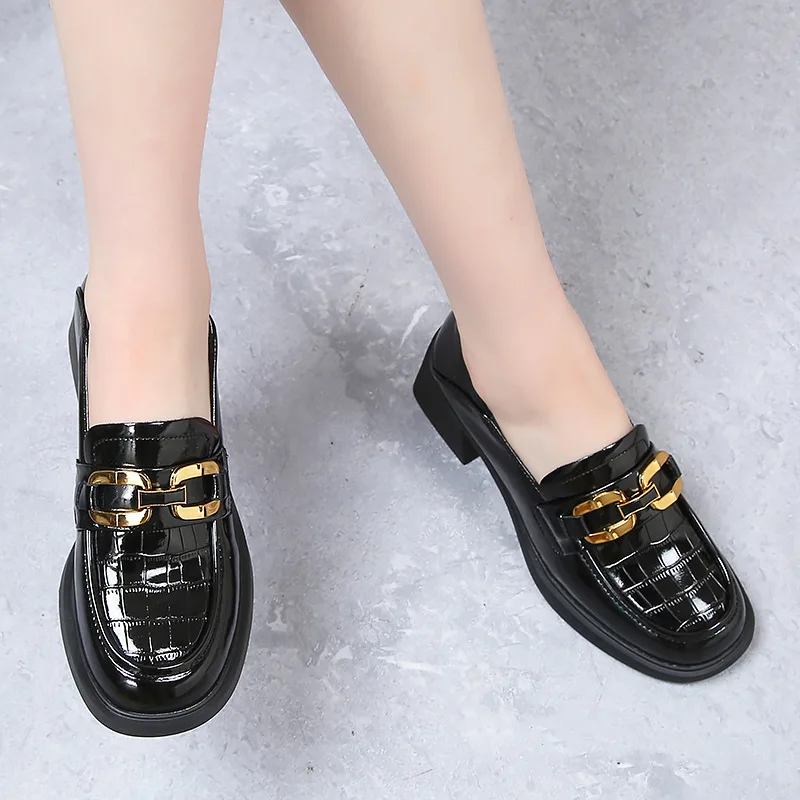 Lefu Shoes 2024 Spring and Autumn Women's Shoes Genuine Leather Lazy Shoes Thick Heel Anti slip Thick Sole Casual Single Shoes