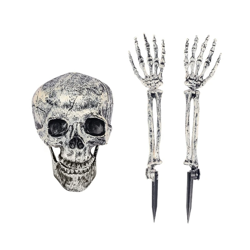 

3Pcs Halloween Skeleton Decorations Realistic Skull and Hand Set for Spooky Part 45BE