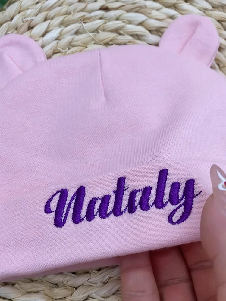 Embroidery Name Baby Blanket Hat Set Cotton Newborn Swaddle Adjustable Infant Sleeping Swaddle Wraps All Seasons 0-6 Months 5