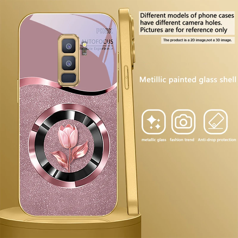 Golden Glass Phone Case with Exquisite Floral Design