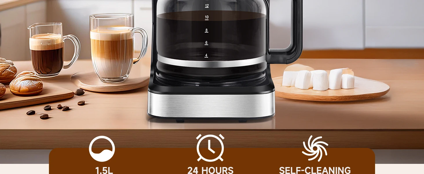 Filterkaffeemaschine für 12 Tassen mit Timer & Abschaltautomatik