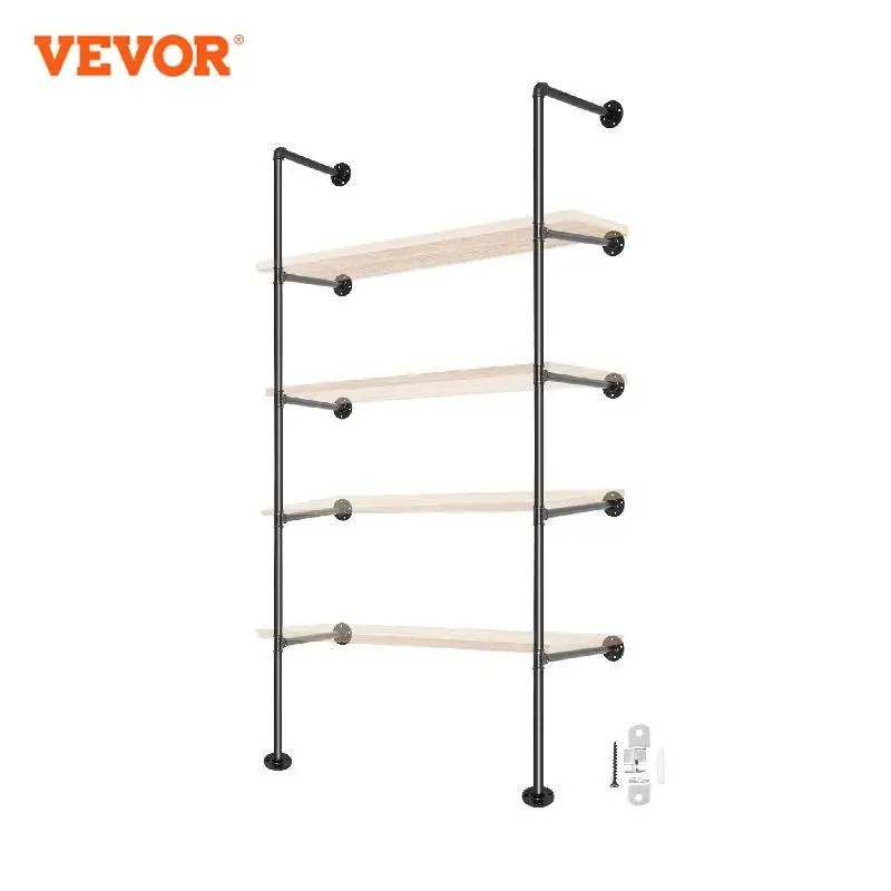 

VEVOR 3/4/5 Layers Iron Pipe Shelves 2/3/4 PCS Industrial Retro Style Pipe Fittings For Shelves On Wall Storage Bookshelf Black