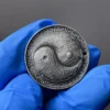 Rare Meteorite Round Plate Pendant Double Sided Carved Tai Chi Pattern Home Falling Stone Craft Decoration Gift 28X5.8mm 3