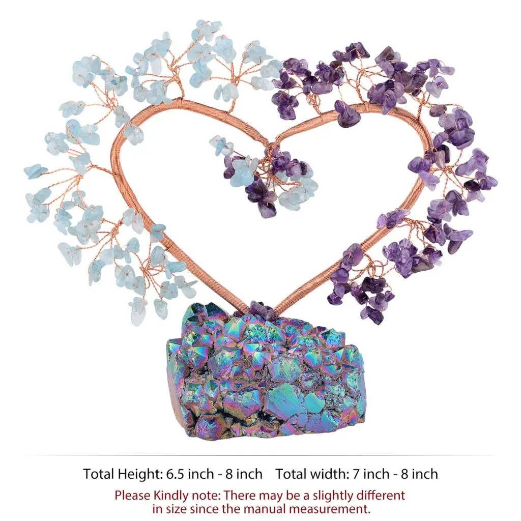 Love Heart Shape Crystal Money Tree With Rainbow Titanium Coated Quartz Cluster Base Feng Shui Home Decor For Wealth and Luck