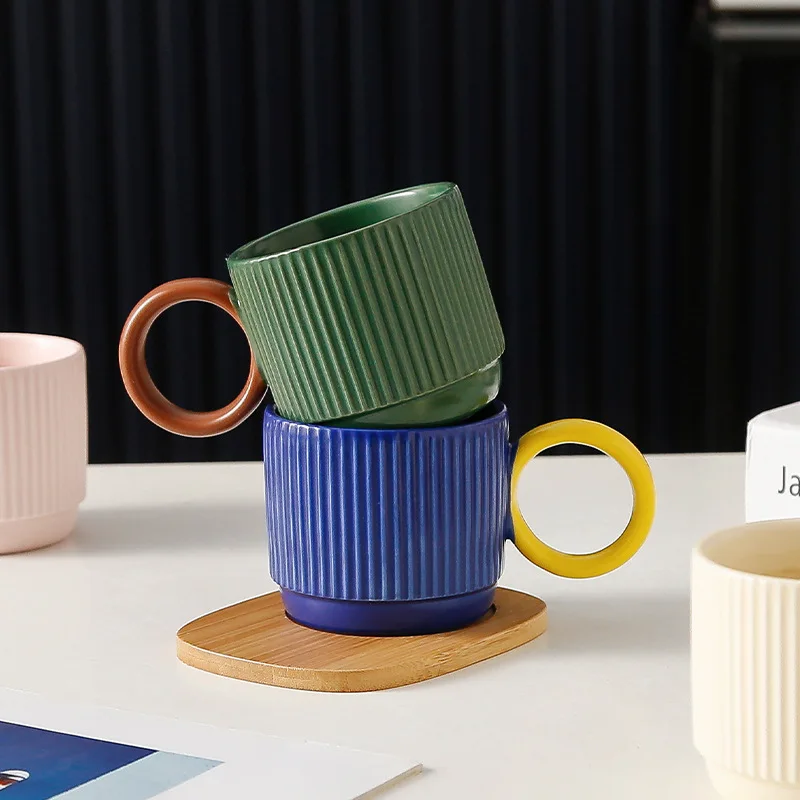 Ceramic Cup Women'S Office Coffee Cup With Bamboo Saucer With Spoon Mg-202