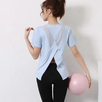 Women Sport Tank Tops Loose Yoga Tops Quick Dry Short Sleeve Workout Sport Tops For Women Fitness Sport Yoga Shirt 1