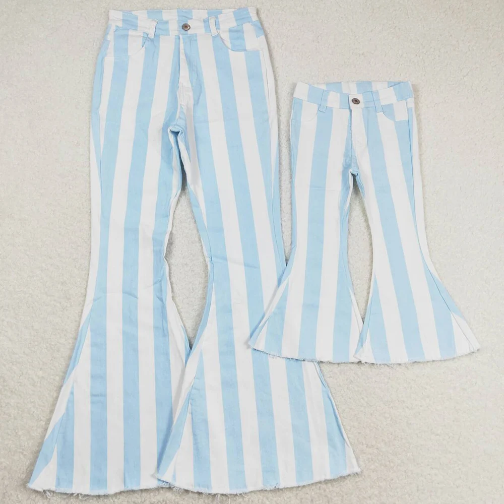 부티크 블루 줄무늬 데님 벨 바지, 성인 여성 청바지, 엄마 및 나 데님 바지, ..