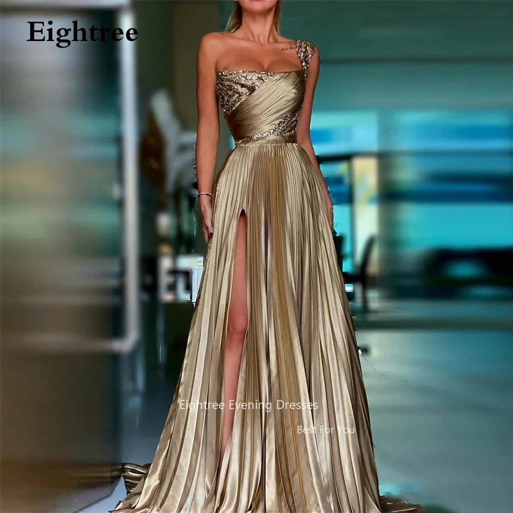 Блестящие Длинные вечерние платья цвета шампанского с одним открытым плечом