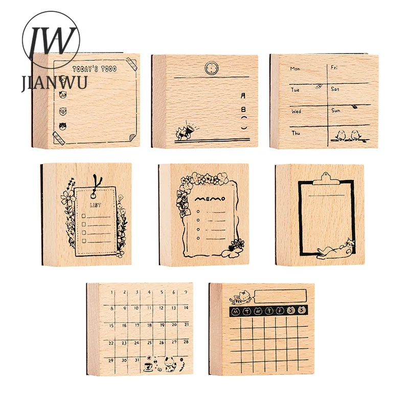 JIANWU 빈티지 리스트 플랜 보더 풍경 소재 콜라주 나무 스탬프 창의적인 DIY 정크 저널 학생용품 문구류