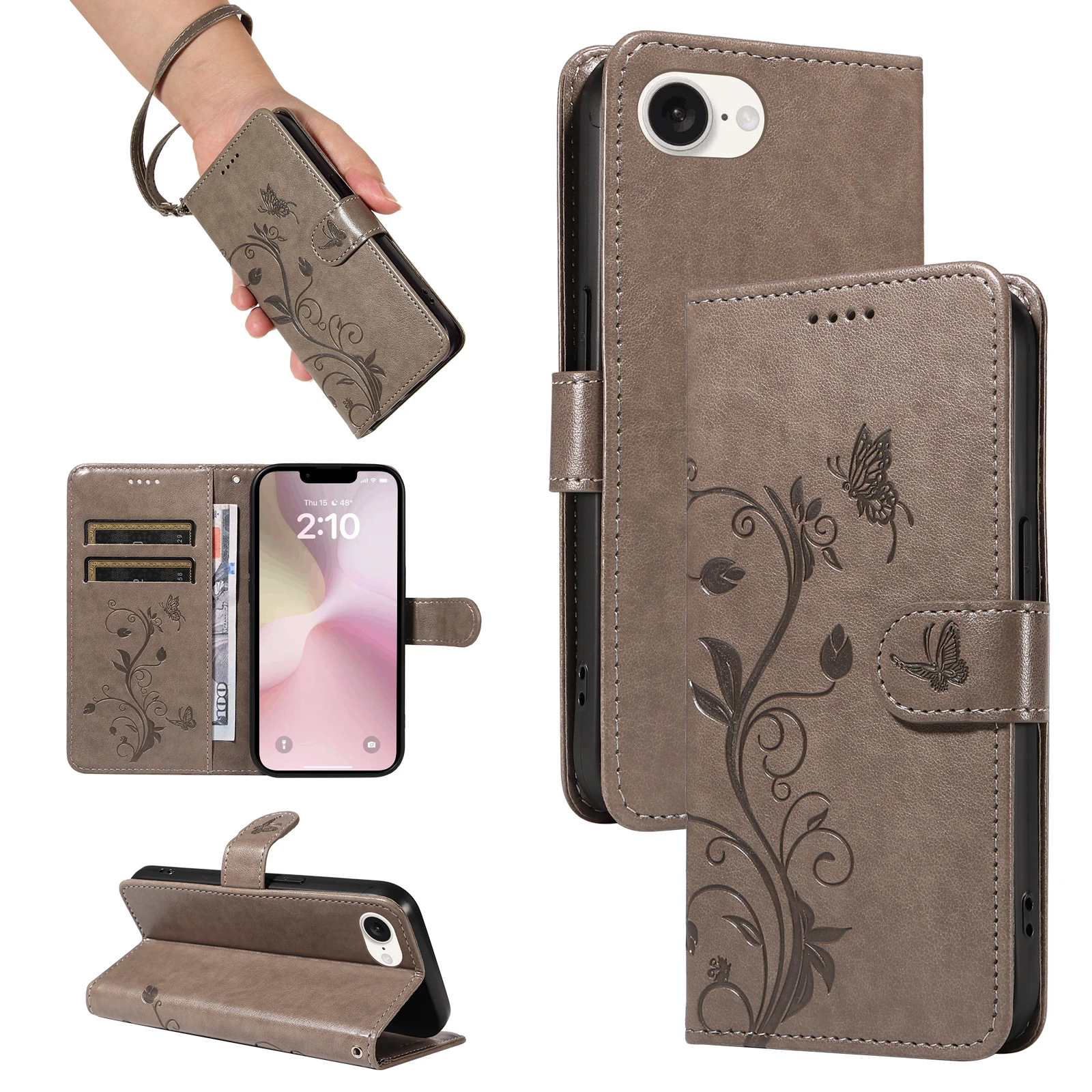 Embossed Flower Design Leather Wallet Flip Case with Card Holder