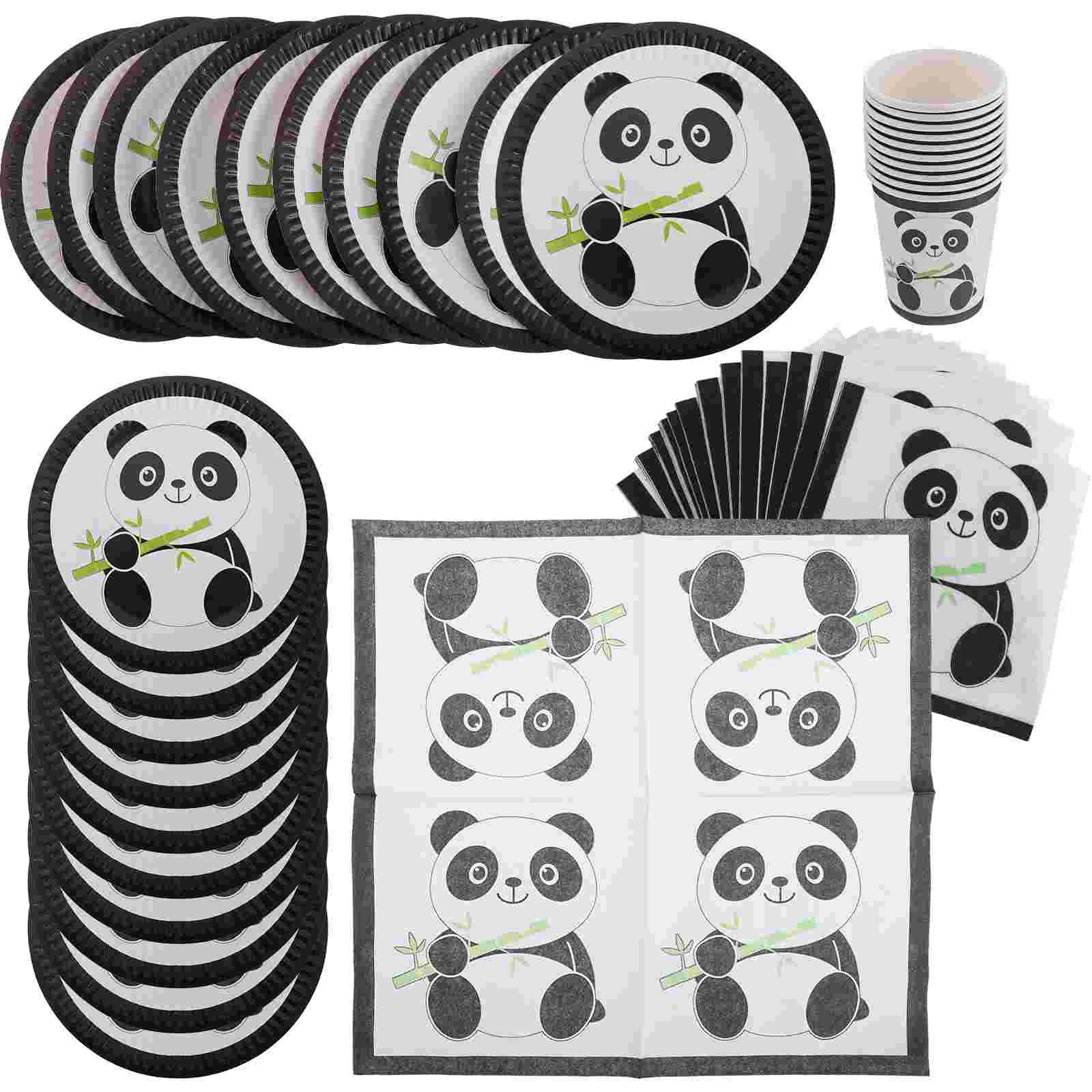 Paper Plates Birthday Panda Tableware Party Dinnerware Cartoon White Adorable Child