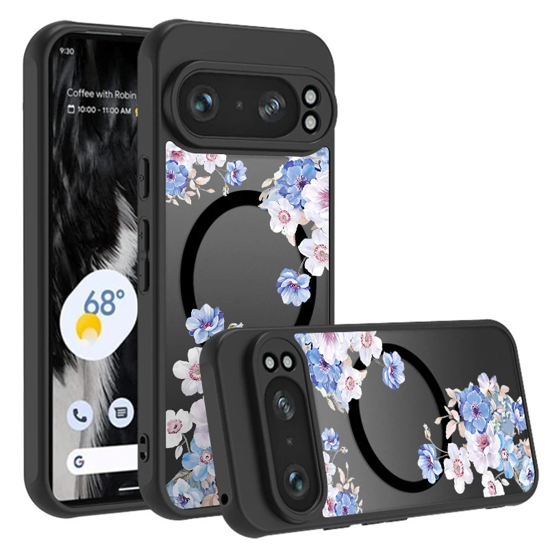 Matte Magnetic Purple Flowers Phone Case with Magsafe Wireless Charging Compatibility
